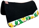 Showman ® 31" x 32" black felt saddle pad with sunflower and cactus design. - Country Scene Saddlery and Pet Supplies