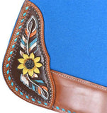 Showman ® 31" x 32" x 1" Turquoise felt saddle pad with hand painted sunflower and feather design. - Country Scene Saddlery and Pet Supplies