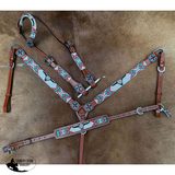 New! Showman ® 4pc. Longhorn beaded one headstall and breast collar set with square bling concho accents. - Country Scene Saddlery and Pet Supplies