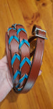 Showman ® 8ft leather braided rein with colored lacing. - Country Scene Saddlery and Pet Supplies