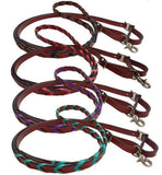 Showman ® 8ft leather braided rein with colored lacing. - Country Scene Saddlery and Pet Supplies
