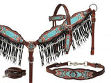 New! Showman ® Antique inspired print overlay headstall, breast collar and wither strap set with pearl fringe. - Country Scene Saddlery and Pet Supplies