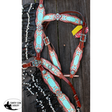 New! Showman ® Antique inspired print overlay headstall, breast collar and wither strap set with pearl fringe. - Country Scene Saddlery and Pet Supplies