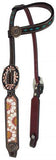 Showman ® Argentina cow leather brow band headstall with hand painted sunflowers. - Country Scene Saddlery and Pet Supplies