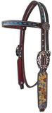 Showman ® Argentina cow leather brow band headstall with hand painted sunflowers. - Country Scene Saddlery and Pet Supplies