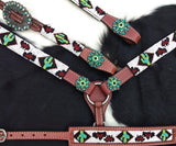 Showman ®  Beaded Cheetah and Cactus 4 Piece Headstall and Breastcollar Set. - Country Scene Saddlery and Pet Supplies
