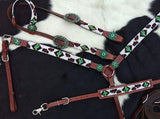 Showman ®  Beaded Cheetah and Cactus 4 Piece Headstall and Breastcollar Set. - Country Scene Saddlery and Pet Supplies