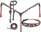 Showman ®  Beaded Cheetah and Cactus 4 Piece Headstall and Breastcollar Set. - Country Scene Saddlery and Pet Supplies