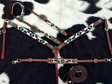 Showman ®  Beaded Cheetah and Cactus 4 Piece Headstall and Breastcollar Set. - Country Scene Saddlery and Pet Supplies