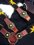 Showman ® Beaded Sunflower 4 Piece Headstall and Breastcollar Set. - Country Scene Saddlery and Pet Supplies