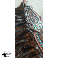 New! Showman® Bejeweled Metallic Leopard Print Headstall And Breast Collar Set.