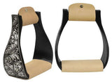 Showman ® Black Alluminum Engraved Stirrups. - Country Scene Saddlery and Pet Supplies