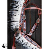 New! Showman® Black and white beaded headstall and breast. - Cob/ Full