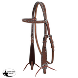 New! Showman ® Browband Argentina medium oil cow leather headstall with basket weave tooling and silver dots. - Country Scene Saddlery and Pet Supplies