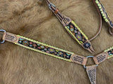 Showman ® Browband beaded Browband Headstall and Breast collar Set w/ yellow laced edge accents. - Country Scene Saddlery and Pet Supplies