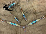 Showman ® Browband Headstall & Breast collar set with wool southwest blanket inlay. - Country Scene Saddlery and Pet Supplies