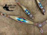Showman ® Browband Headstall & Breast collar set with wool southwest blanket inlay. - Country Scene Saddlery and Pet Supplies
