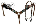 Showman ® Browband Headstall & Breast collar set with wool southwest blanket inlay. - Country Scene Saddlery and Pet Supplies