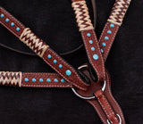 Showman ® Browband Rawhide Braided Headstall and Breast collar Set with Turquoise Studs. - Country Scene Saddlery and Pet Supplies