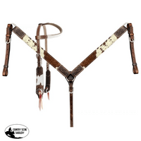 Showman ® Brown And White Hair On Cowhide Western Bridle Set