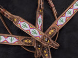 Showman ® Cactus Print Beaded headstall and breast collar set.  - Country Scene Saddlery and Pet Supplies