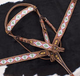 Showman ® Cactus Print Beaded headstall and breast collar set.  - Country Scene Saddlery and Pet Supplies