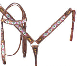 Showman ® Cactus Print Beaded headstall and breast collar set.  - Country Scene Saddlery and Pet Supplies