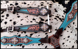 Showman ® Cheetah print overlay with teal leather. - Country Scene Saddlery and Pet Supplies