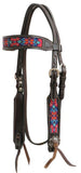 Showman ® Dark chocolate Argentina cow leather headstall with beaded inlays. - Country Scene Saddlery and Pet Supplies