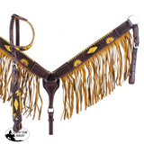 New! Showman ® Dark Oil, Hand Painted Sunflower Single Ear Headstall and Breast collar Set with Fringe. - Country Scene Saddlery and Pet Supplies