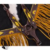 New! Showman ® Dark Oil, Hand Painted Sunflower Single Ear Headstall and Breast collar Set with Fringe. - Country Scene Saddlery and Pet Supplies
