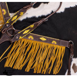 New! Showman ® Dark Oil, Hand Painted Sunflower Single Ear Headstall and Breast collar Set with Fringe. - Country Scene Saddlery and Pet Supplies
