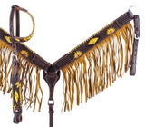 New! Showman ® Dark Oil, Hand Painted Sunflower Single Ear Headstall and Breast collar Set with Fringe. - Country Scene Saddlery and Pet Supplies