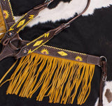 New! Showman ® Dark Oil, Hand Painted Sunflower Single Ear Headstall and Breast collar Set with Fringe. - Country Scene Saddlery and Pet Supplies