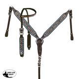New! Showman ® Dark Oil Tooled Single Ear Headstall and Breast Collar Set with rawhide lacing. - Country Scene Saddlery and Pet Supplies