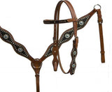 Showman ® double stitched leather headstall and breast collar set. - Country Scene Saddlery and Pet Supplies
