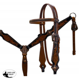 New! Showman ® Double stitched medium leather headstall and breast collar set with brushed copper accents. - Country Scene Saddlery and Pet Supplies