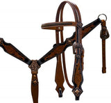 New! Showman ® Double stitched medium leather headstall and breast collar set with brushed copper accents. - Country Scene Saddlery and Pet Supplies