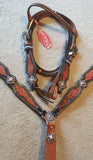 New! Showman ® Double stitched medium leather headstall and breast collar set with brushed copper accents. - Country Scene Saddlery and Pet Supplies