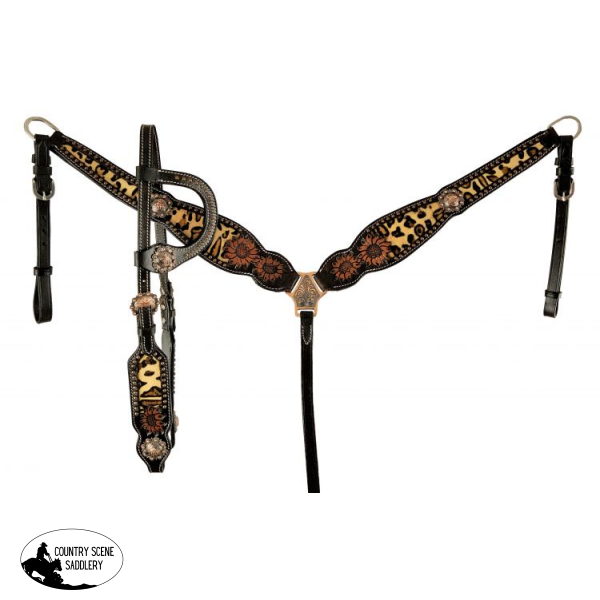 Showman ® Hair On Cheetah Inlay One Ear Headstall And Breast Collar Set #western Bridles