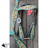 New! Showman ® Hair on Cheetah inlay with metallic teal headstall and breastcollar. - Country Scene Saddlery and Pet Supplies