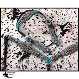 New! Showman ® Hair on Cheetah inlay with metallic teal headstall and breastcollar. - Country Scene Saddlery and Pet Supplies