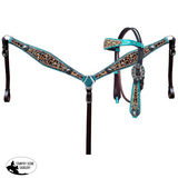 New! Showman ® Hair on Cheetah inlay with metallic teal headstall and breastcollar. - Country Scene Saddlery and Pet Supplies