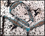 New! Showman ® Hair on Cheetah inlay with metallic teal headstall and breastcollar. - Country Scene Saddlery and Pet Supplies