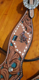 Showman ® Hand painted barrel racer design headstall and breast collar set with conchos. - Country Scene Saddlery and Pet Supplies