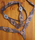 Showman ® Hand painted barrel racer design headstall and breast collar set with conchos. - Country Scene Saddlery and Pet Supplies