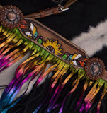New! Showman ® Hand Painted Feather, Sunflower and Cactus Brow band Headstall and Breast collar Set. - Country Scene Saddlery and Pet Supplies