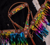 New! Showman ® Hand Painted Feather, Sunflower and Cactus Brow band Headstall and Breast collar Set. - Country Scene Saddlery and Pet Supplies