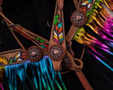 New! Showman ® Hand Painted Feather, Sunflower and Cactus Brow band Headstall and Breast collar Set. - Country Scene Saddlery and Pet Supplies