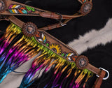 New! Showman ® Hand Painted Feather, Sunflower and Cactus Brow band Headstall and Breast collar Set. - Country Scene Saddlery and Pet Supplies